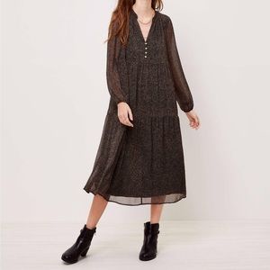 LOFT Split Neck Tiered Midi Dress